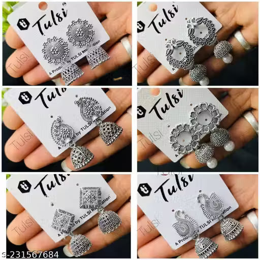 Silver Plated Earrings ( Combo Of 6)