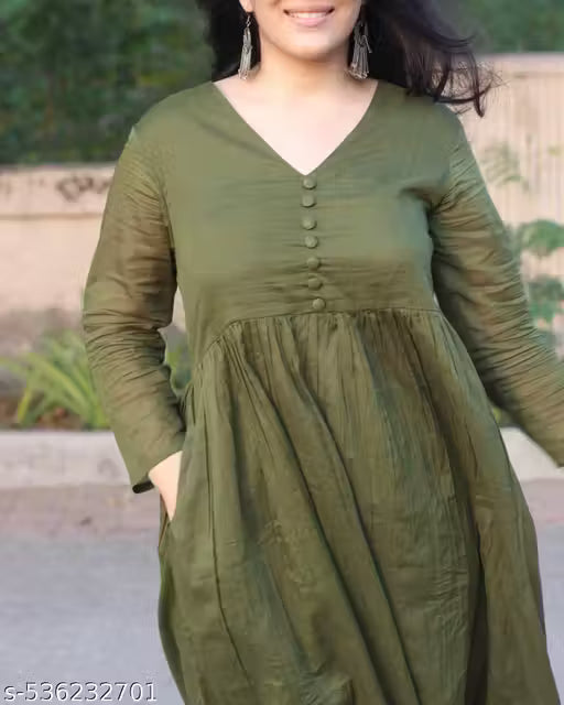 Olive green mul cotton kurta set