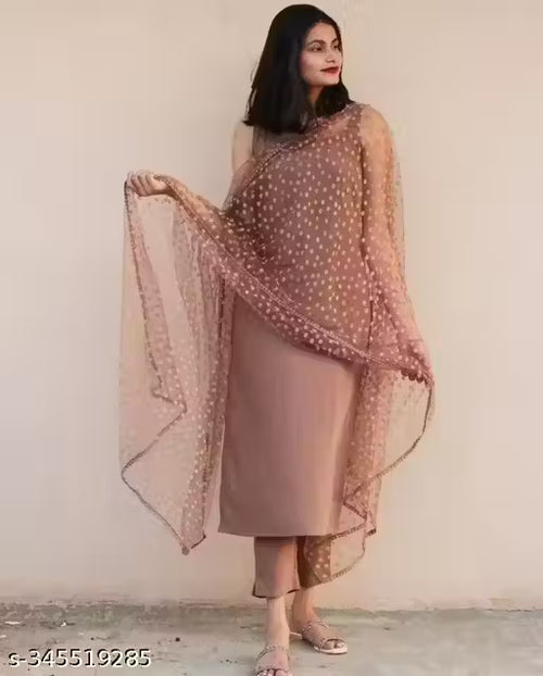 BEAUTIFUL BROWN KURTA SETS WITH DUPATTA AND BOTTOMWEAR