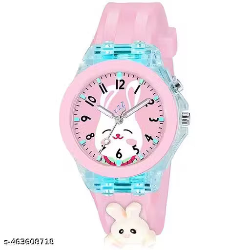 BUNNY BRACELET CHARM WATCH AND KITTY GLASS LED Luminous 7 Multicolour Glowing Disco Light | 3D Unique Cute Cartoon on Belt | Unbreakable Silicone Strap | Childrens Best Unisex Birthday Return Gift | Suitable for boys and girls of Age 3-13 Years