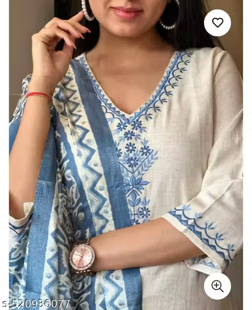 Womens Ethnic Embroidery Top Pant And Dupatta Set