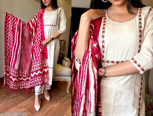 Womens Ethnic Cotton Top Pant And Dupatta Set
