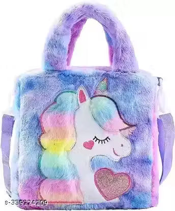 Girls Kids Fur Unicorn Lunch bag -Girls gift for age 2 to 8 Years Lunch Bag (Multicolor, 11 inch)