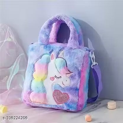 Girls Kids Fur Unicorn Lunch bag -Girls gift for age 2 to 8 Years Lunch Bag (Multicolor, 11 inch)